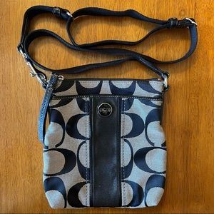 Coach Crossbody Purse East West Swingpack Signature C Black Canvas